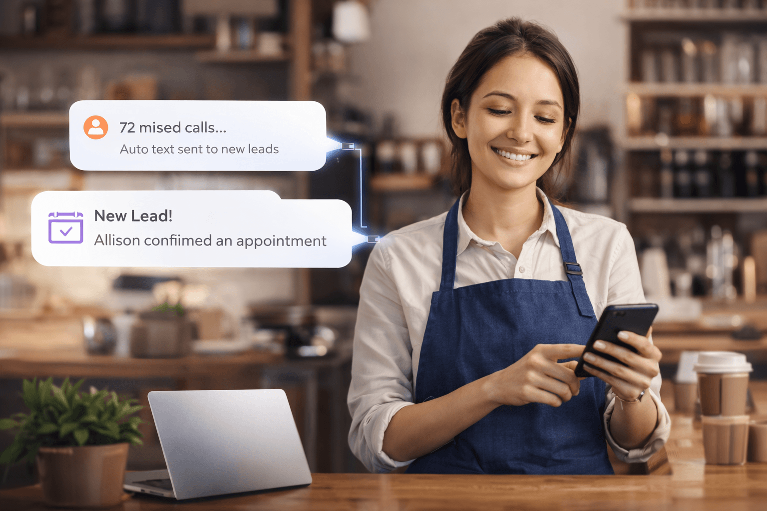 Business owner receiving automated lead and appointment alerts.